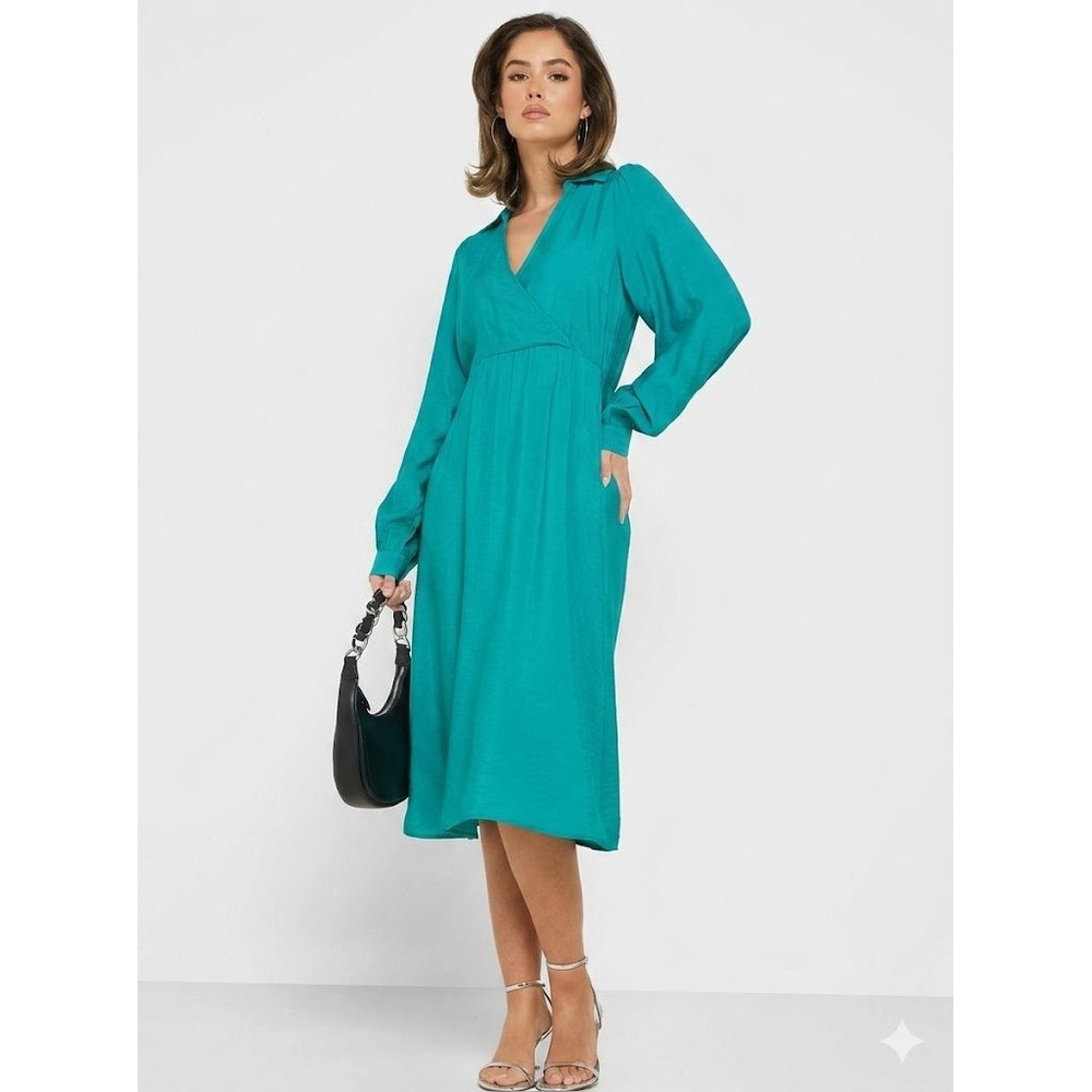 NWT Vero Moda Curve Women's Teal Josie Sofie Calf Midi Dress 12